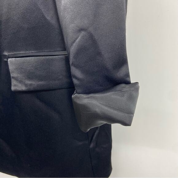 New Zara Black Satin Long Line Blazer With Turn-up Cuffs Size Large - Picture 7 of 16